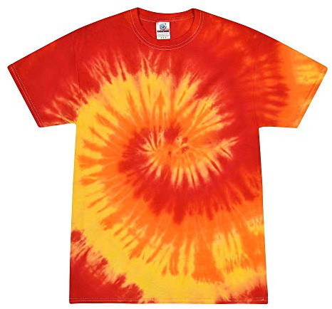 TICTEX Maglietta unisex batik by Colortone – magliette colorate per uomo e donna – Tie-Dye – abbigliamento hippie – maglietta neon in cotone S M L XL XXL 3XL 4XL 5XL, Fuoco , L