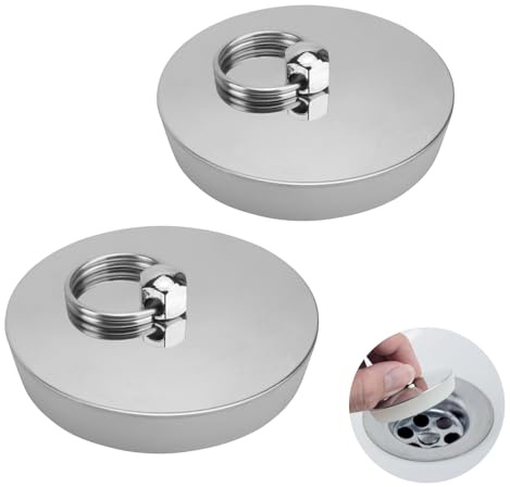 DIYJEP 2 Tappi per Vasca da Bagno, 52 – 54 mm, Universali, Tappo di Scarico per Vasca da Bagno, in Acciaio Inox, Tappo in Silicone con Gancio per Piscine, Vasche da Bagno e Cucina