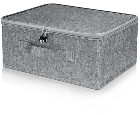 DONGFENGLION Abschließbare Box, Kiste mit Schloss, Faltbare Stoffbox mit Griffen, Abschliessbare Box mit Reißverschluss, Aufbewahrungsbox mit Deckel, Aufbewahrung für Kleidung, Spielzeug(40x30x21cm)