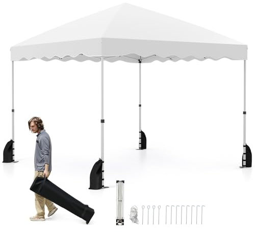 COSTWAY Carpa Plegable 3x3m, Pop UP, Cenadores para Jardin con Bolsa con Ruedas, Altura Ajustale, Tapa Oxford, Pergolas de Jardin Exterior Camping, Playa (Blanco)