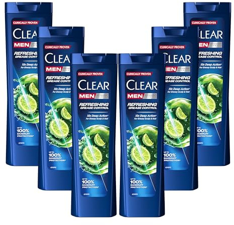 Clear Men Shampooing Antipelliculaire pour cheveux gras Anti-Grease jusqu'à 100% de protection contre les pellicules* 6x 225 ml