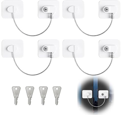 Oruiiju 4 piezas Candados de Seguridad para Bebés – Bloquea Cajones y Armarios con 4 Llaves, con adhesivo fuerte, apto para ventanas, neveras, armarios, cajones, lavadoras, etc.