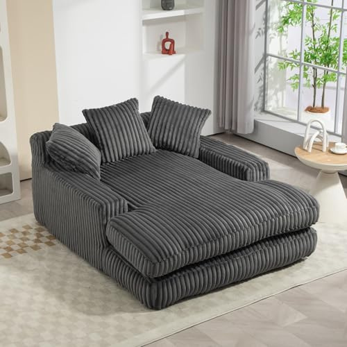 PUGSDRLY Canapé Lit Une Place avec 3 Coussins Moelleux,Mémoire Éponge,Canapé d'angle Au Sol pour Salon,Appartement Bureau,Velours Côtelé,125x155x63 (Gris Foncé)