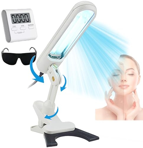 Lampe de photothérapie UVB pour la peau et le corps – Lampe de traitement à domicile à clipser avec minuteur Couverture de 48 cm² Comprend des lunettes – Design portable sûr et facile
