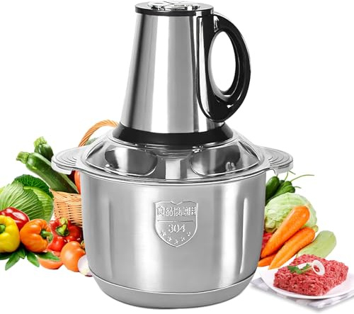 Picadora eléctrica de 5 L, picadora de carne versátil de 500 W, 5 niveles de velocidad picadora eléctrica de alimentos, con 6 cuchillas extraíbles, batidora multifunción para carne de verduras y
