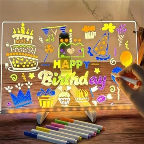 Zelidoo BrilloPad Tableau lumineux à LED en acrylique, disponible en sept couleurs, avec support réglable et surface effaçable, adapté aux informations et notes réutilisables