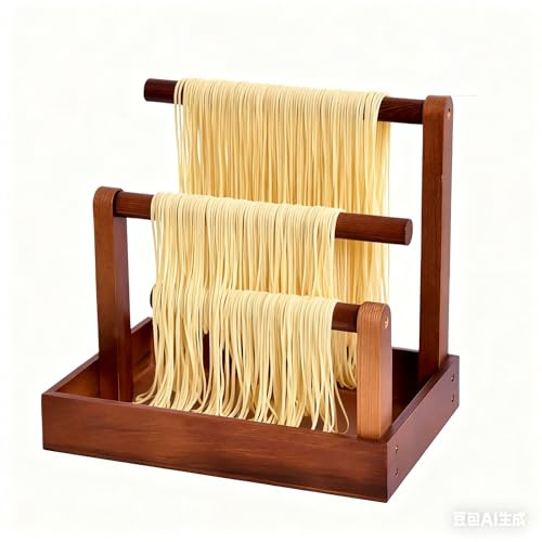 SQOYEI Kök Pastaställ Flerlagersförvaring, Förtjockad Trä Pastatork Avtagbar, Pasta Torkställning för Kockar(2 Pcs)