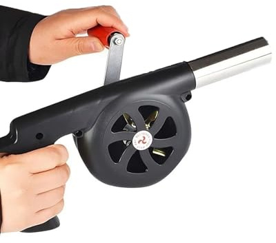 JOUFNING Souffleur Portatif d'air De Barbecue, Briquets À Charbon Forge BBQ, avec Contrôle Manuel La Vitesse Poignée Et Pale Ventilateur en Métal, pour Soufflet Feu Extérieur