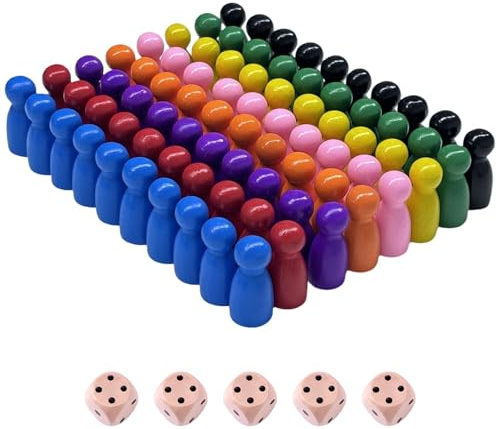 80 Pcs Multicolour Wooden Pawns With 5 Dice, Board Game Pieces | Wooden Game Counters, Durable Tabletop Replacements, For Chess, Board Games And DIY Game Projects