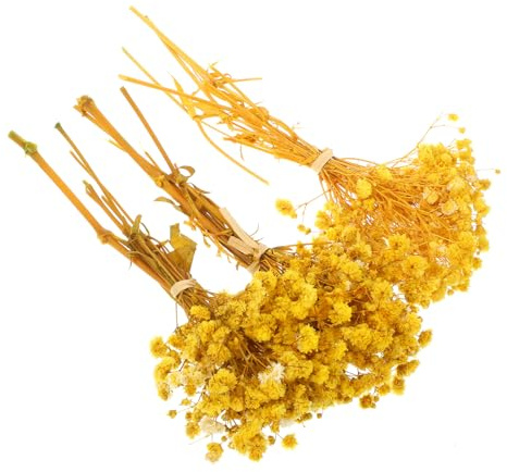 WESIEVYA Bouquet per Decorazione Casa e Centrotavola in Paglia di Fiori Secchi di Gypsophila Gialli 3 Mazzi Realistici senza Annaffiatura