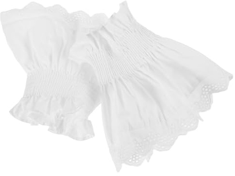Mikikit Puños de Encaje para Muñecas Blancos de Algodón, Mangas Falsas Desmontables Volantes, Diseño Bohemio Versátil y Fácil de Usar para Uso Diario y Citas