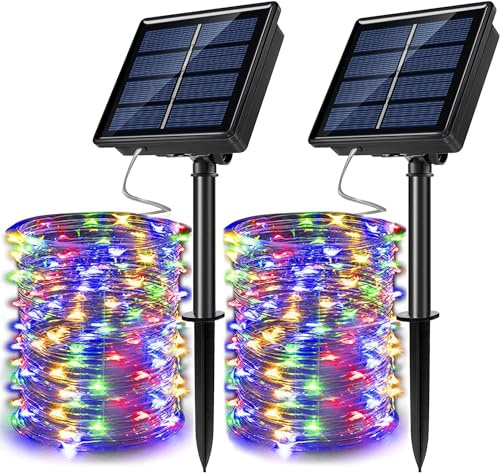 JosMega 2 Pack Solar Powered Fairy String Lights Outdoor Waterproof 8 Modes Twinkle Christmas Decorations Lights, Each 33ft-100LED, 40ft-120LED, 66ft-200LED, 80ft-240LED, (Multicolor, 33)