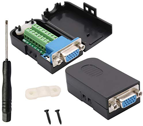 AAOTOKK VGA Tornillo Terminales Bloque Adaptador 15Pines 3 Hileras DB15 VGA Hembra a 16 Pines Hembra Terminal de Serie Placa de Conexión Conector Módulo de Señal con Estuche (2 Paquetes/Hembra)