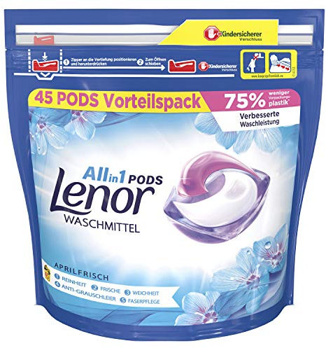 Lenor Waschmittel Pods All-in-1, Lenor Aprilfrisch mit Duft von Frühlingsblumen, 90 Waschladungen (2 x 45)