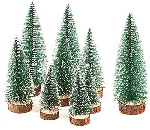 Yisscen 9 Stück Weihnachtsbaum Künstlich,3 Größen Weihnachtsbaum Klein mit Holz Basis,Christmasbaum Mini Grün Tannenbaum,Weihnachtsbaum mit Schnee für Weihnachtsdeko,DIY,Tischdeko,Schaufenster