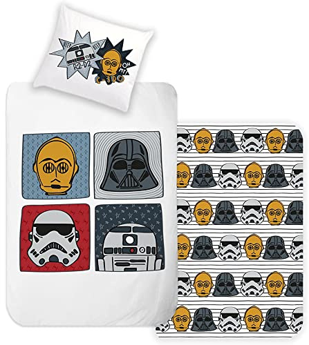 Disney Home Star Wars, set di biancheria da letto double-face, 135 x 200 cm, federa 80 x 80 cm, super morbida, 100% cotone, 2 pezzi, biancheria da letto Star Wars, morbida e piacevole sulla pelle