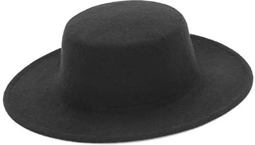 GEMVIE Fedora Hut mit Breite Krempe Damen Herren Wolle Filzhut Flache Kirche Derby Hut M Schwarz