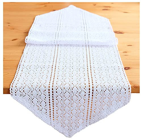heimtexland ® Tischdecke Häkelspitze Landhaus Tischdeko Vintage Häkelborte Weiß Typ793 Tischläufer 40 x 140 cm