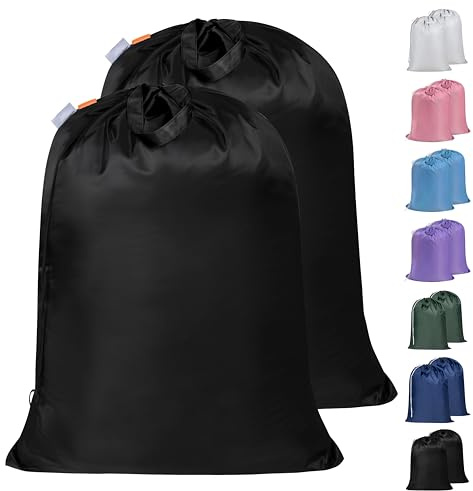 Polecasa Heavy Duty Large Laundry Bag with 130gsm Tear Resistant Fabric and Handles, Easy to Carry Durable Dirty Clothes Drawstring Bag, Perfect for College Dorm, Travel, 2 Pack 28”x36”, Black