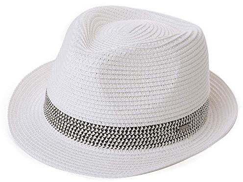 Comhats Herren Strohhut Trilby für Sommer, Sonnenschutz - Faltbarer Panama Hut, Fedora für Strand, Festival - Rollbar & Stilvoll Weiß XL