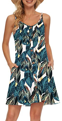 AUSELILY Vestiti Donna Estivi Corti con Scollo a V Vestito Estivo Casual da Spiaggia Abiti Estivi Casual con Tasche