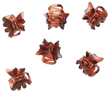 Lot de 6 mini pinces à cheveux papillon marron 2 cm