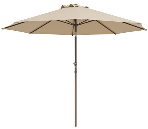 Outsunny Parasol de jardin Parasol droit Ø 2,63 m en métal Rond Polyester 180g/m² manivelle inclinable beige