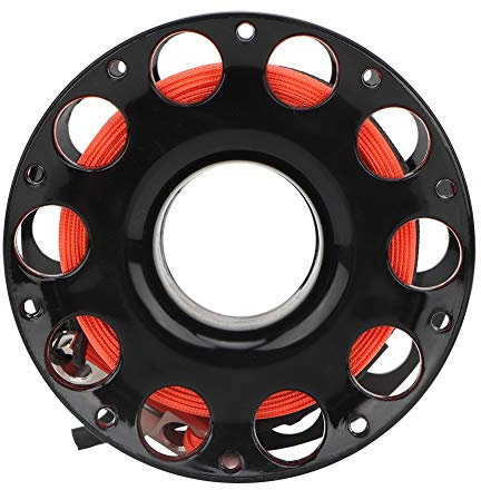 Zerodis Praktische Tauch-Fingerspule, 30 M, Orange Linie, Leichtes Unterwasserzubehör für Taucher (schwarzes Rad)