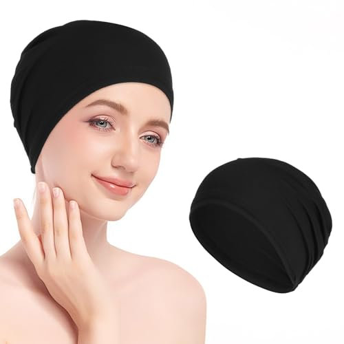 Yuanchu Bambus Schlafmütze,Schwarz Chemo Kopfbedeckung Atmungsaktive Schlafhaube Schädelkappen Baumwolle Chemo Mütze Weich Hüte Multifunktionale Beanie für Damen & Herren