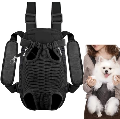 Dog Front Carrier & Adjustable Pet Carrier Backpack - Legs-Out Design, Breathable Front-Fit Rucksack for Small/Medium Dogs, Hiking & Travel Accessories (Black-XL)