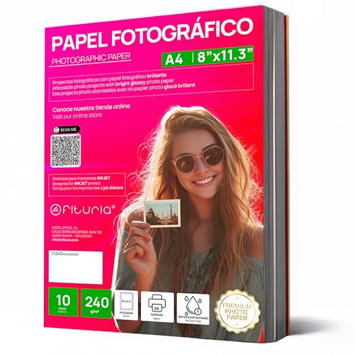 OFITURIA Carta Fotografica A4 Lucida – Alta Risoluzione, Asciugatura Istantanea, 240 g/m², Compatibile con Stampanti Inkjet – 10 fogli