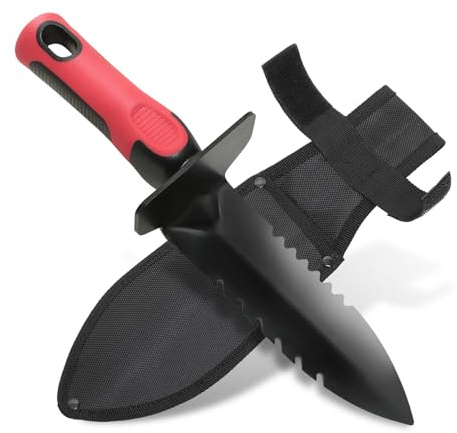 Metal Detecting Shovel with Carry Sheath, Heavy Duty Double Serrated Edge Metal Detector Digging Tool, Digger Trowel with Non-Slip Handle, for Metal Detection Gardening