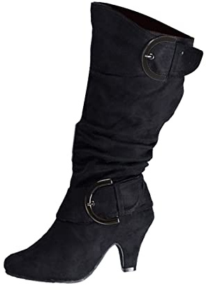 Generico Stivali Alti Donna con Tacco Effetto Affusolato per Elegante e Moderno (Black, 41)