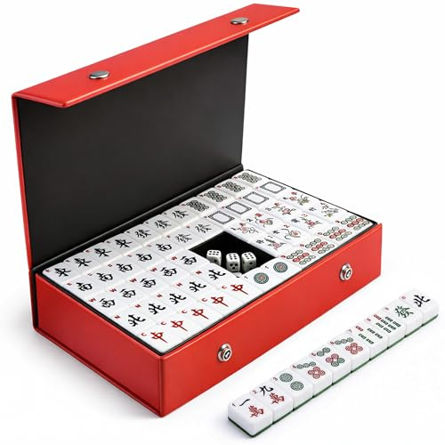 TVOOD Mahjong Set Full Size with Numbers: 144Pcs Mahjong Tiles 30x22.5x17mm