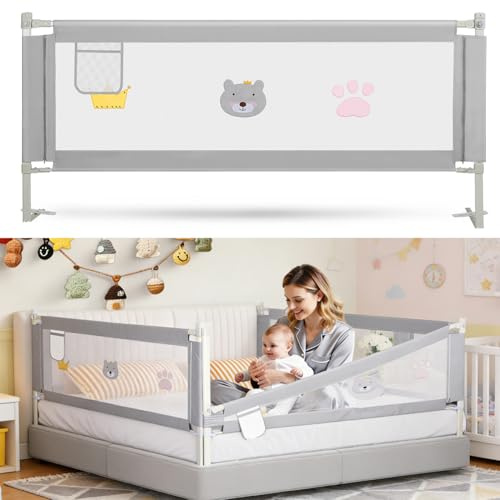 Vkechh Sänggaller, 150 cm, sänggaller, fallskydd, sängskydd, justerbar höjd, 70–98 cm, sängskydd, barnsängsskydd för barn och föräldrar. Grå