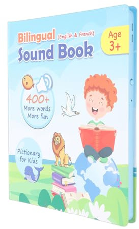 SIXRUN Livre Parlant Français Anglais Livre Sonore Bilingue Jouet d'apprentissage Interactif en Plastique 29 X 25,2 Cm Guidage Vocal Commandes Tactiles pour Enfants de 3 à 8 Ans Étude Préscolaire