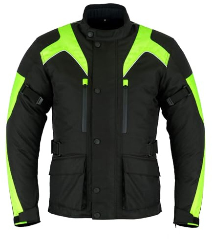 Mens Motorcycle Jacket Waterproof CE Armoured Textile (High VIz, L)