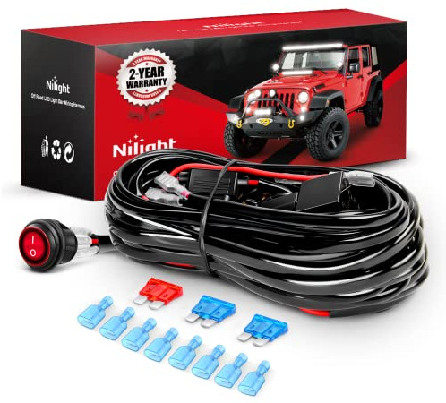 Nilight Led Light Bar Wiring Harness Kit 16AWG 12V On Off Waterproof Switch Power Relay Blade Fuse-4 Leads