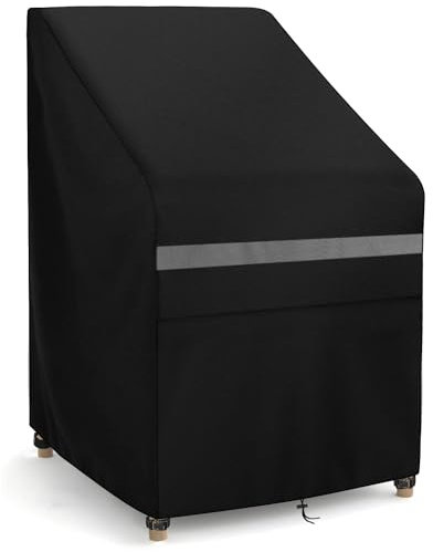 Dokon Garden Chair Covers Waterproof Outdoor Stacking Chair Cover with Air Vent, Heavy Duty 420D Oxford Fabric Windproof Anti-UV Paito Stackable Chair Cover, 65x85x85/120cm - Black