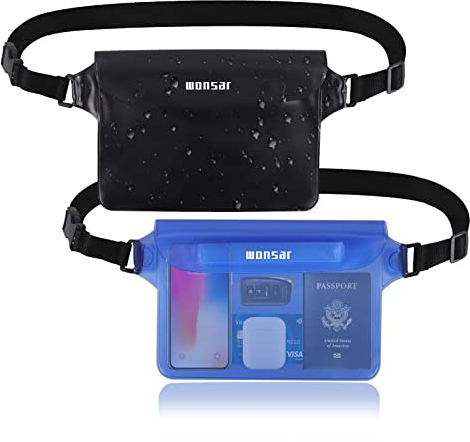 WONSAR 2 Stück wasserdichte Tasche mit Verstellbarem Gurt, Wasserdichter Beutel, Unterwasser handyhülle, wasserdichte Bauchtasche für Wassersport, Strand, Schwimmen, Bootsfahrten usw