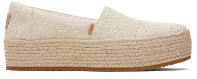 Toms Women's Valencia Platform Espadrille, Textile Upper, OthorLite Insole, Natural Undyed Metallic Linen Stripe, 11