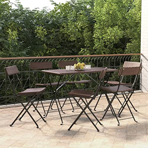 ARKEM Bistrostühle 6 STK. Klappbar Braun Poly Rattan und Stahl Gartenstuhl Klappbar Balkonstuhl Klappsessel GartenstüHle