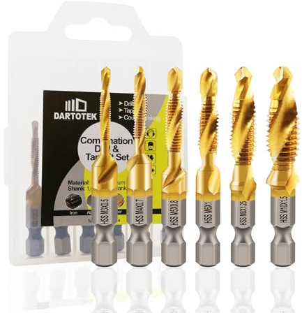 DARTOTEK 6Stück Metrisch Gewindebohrer Bohrer, Titanbeschichtetes Gewindebohrer-Werkzeug zum Bohren, Gewindeschneiden, Senken