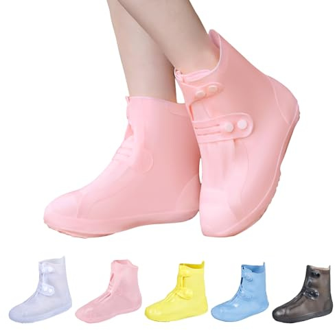 Dream Apparel Waterproof Rain Shoe Covers for Women Men, Non-Slip Reusable Foldable Boot Covers Rainproof Overshoes Over Shoes Galoshes (Pink, Size L)