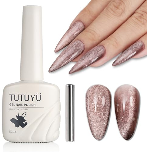 TUTUYU Brun kattöga gelnagellack, holografisk galax kristall kattögon magnet gel silver brun skimrande sammet soak off UV LED manikyr höst