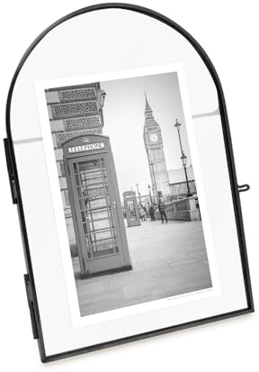 Isaac Jacobs 4x6 Vintage Style, Arched Brass & Glass Metal Floating Picture Frame with Locket Closure (Vertical), Made for Tabletop Display (4x6 Vertical, Black)