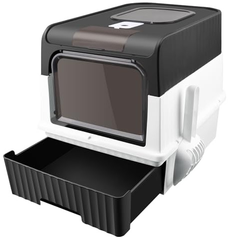 Homewell Katzenklo XXL, Vollständig Geschlossene Katzentoilette mit Deckel, Ausziehbares Tablett, Geräumig für Katzen bis 15 kg, mit hängender Katzenstreuschaufel (Schwarz)