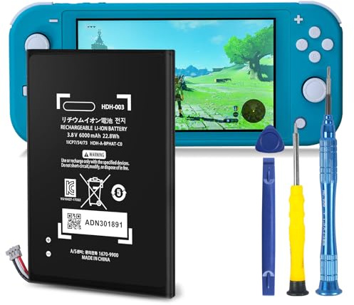 HDH-003 Batterie 2026 mise à niveau 6000 mAh ultra haute capacité durable lithium-ion batterie de rechange pour console de jeu Nintendo Switch Lite HDH-003 HDH-001 (noir, HDH-003, A)