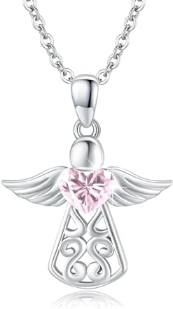OHAYOO Skyddsängelkedja för kvinnor 925 sterlingsilver födelsesten ängel hänge kedja skyddsängel födelsesten halsband ängel smycken gåvor för kvinnor flickor mamma, Einheitsgröße, Sterlingsilver
