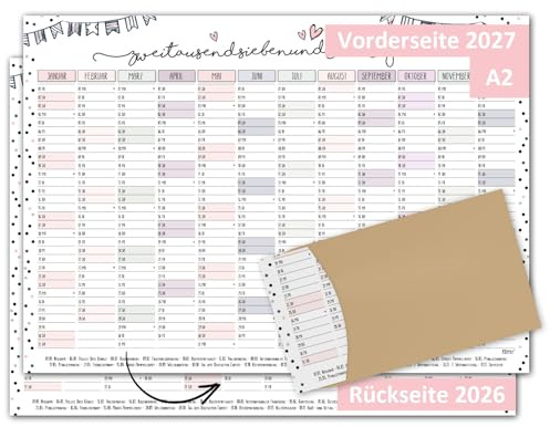 Timr väggkalender 2026 inkl. 2027 motiv Konfetti - DIN A2 kalender 12 månader | tryckt på båda sidor | tr394